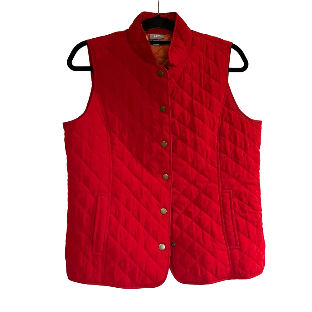 J. Jill Quilted Vest Red Snap Front Polyester Size Medium‎ Petite